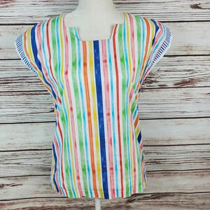 Brooke Wright Womens XS/S White/Rainbow Stripe Square Neck Sleeveless Top    #33